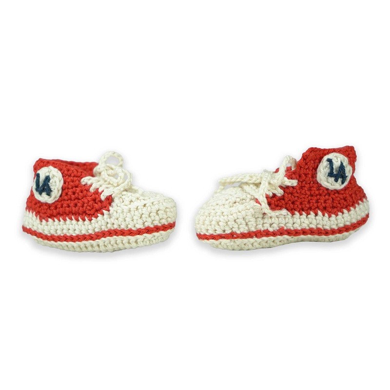 Baby Basket Crochetée L.A Red, chaussons, bébé, fait main, 44, L.A Loire Atlantique, Nantes, La Baule, Pièce unique.
