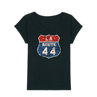 T-Shirt Femme Black Route 44, Mythique, L.A Loire Atlantique, Tee Shirt slub, bas de manche replié, Nantes, La Baule.