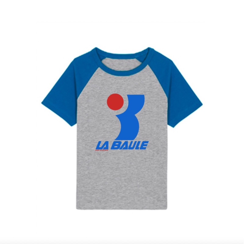 T-Shirt Vintage Kids Grey Blue L.A Baule, Manches contrastées, enfants, souvenirs, L.A Loire Atlantique, année 80 design, 44.